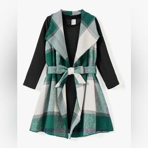 PATPAT Girls Fall Cardigan Dress Set – Ribbed Long 5-6 Years, Green And Black